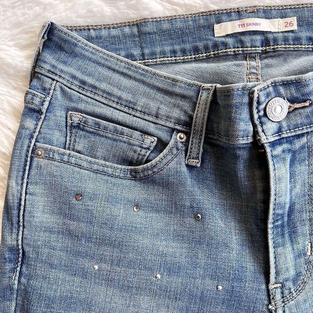 Levi's Women's Jeans 711 Skinny Blue Jeans 26 Rhinestone Stretch - Picture 9 of 14